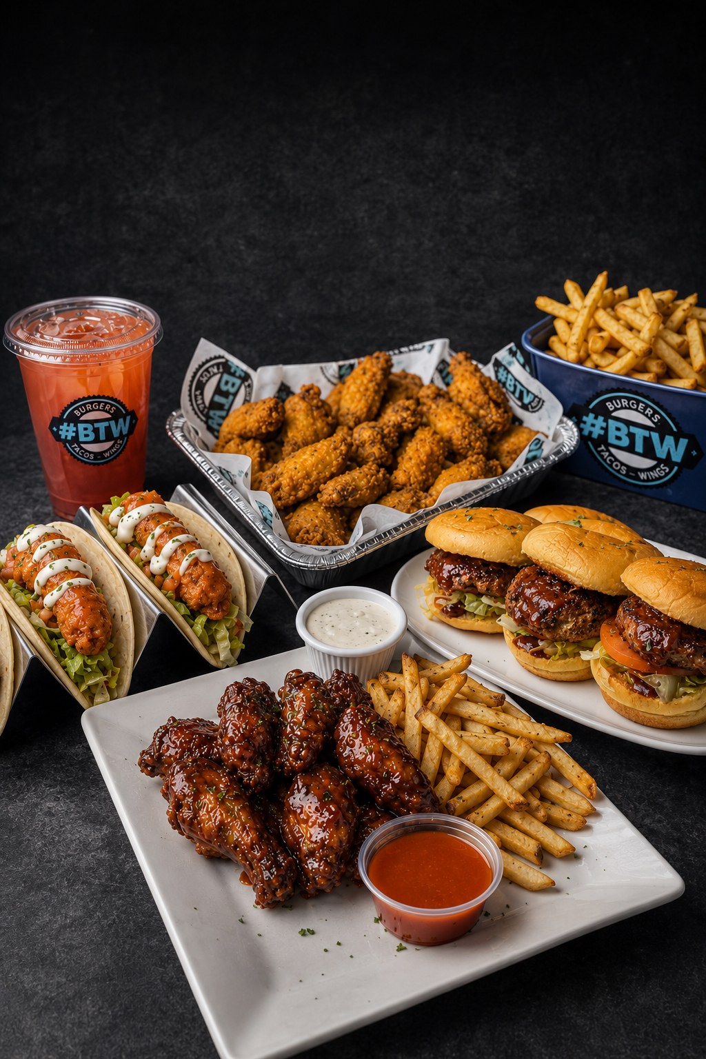 BTW signature combo - burgers, tacos, wings